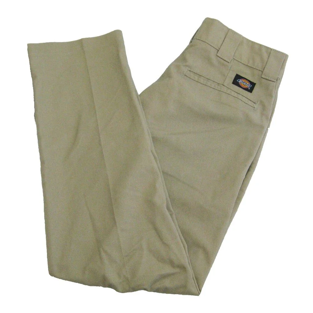 Dickies Khaki Pants Size 28x30 Beige Flat Front Chino 4 Pockets Slim Fit Taper